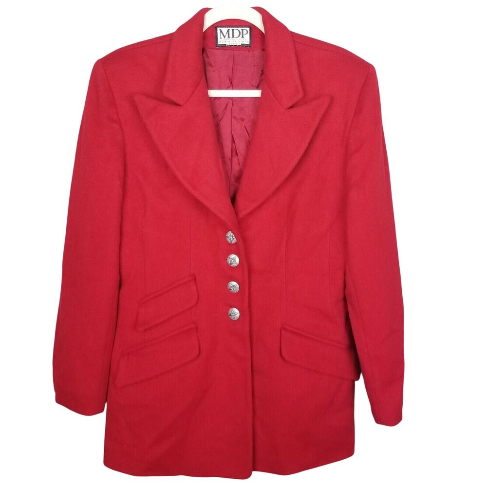 Vintage Mario De Pinto Womens Wool Blazer Sz L Holiday Christmas Classic Preppy